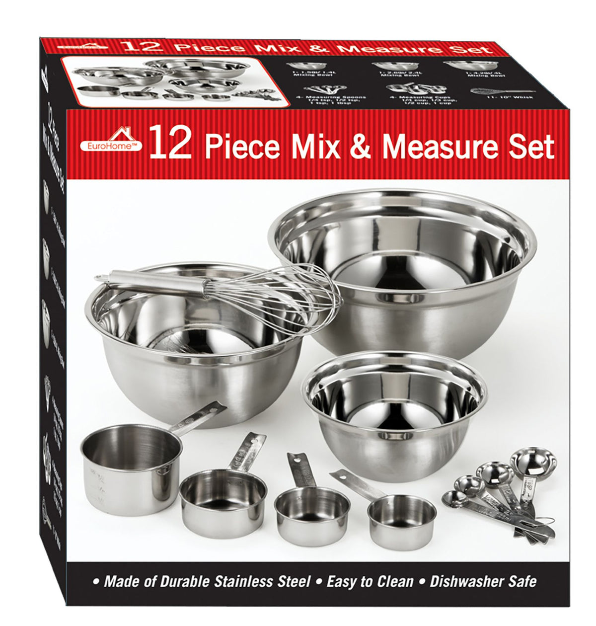 12-Piece Mix and Measure Set, Includes Mixing Bowls, Measuring Cups, Measuring Spoons, and Whisk