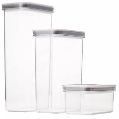 3-Piece Dry Food Storage Container Set 7, 2, 3 Qt – With Airtight Locking Lids,  Clear Stackable pantry Organizer