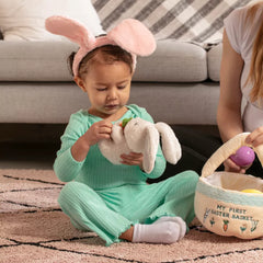 Easter Baby Plush Playset with Easter Basket, Bunny Holding Carrot, Easter Egg, and Squeaky Chicken, Sensory and Decorative Toys for Babies & Newborns