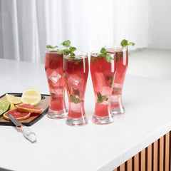 4 Piece Glass Tumbler Set Elegant Drinking 13.5oz Glasses Durable Stylish Design, Perfect for Dining Table and Entertaining