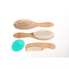 Baby Hair Brush and Comb Set for Newborn – Wooden Baby Brush with Soft Goat Bristle, Cradle Cap Brush for Newborns, Boys and Girls, Eco-Friendly