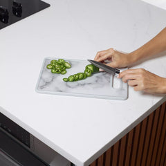 8" x 12" Kitchen Cutting Board -Marble Designed Plastic, Nonslip, Easy-Grip Handle, Dishwasher Safe