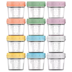 Glass Baby Food Storage Containers 12 Pack 4oz Baby Food Jars Reusable with Lids BPA-Free Leakproof Freezer, Microwave, Dishwasher Safe Baby Food Jars