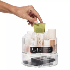 Acrylic Cosmetic Organizer-Round Makeup Brush Holder,  Clear Storage Cup Containers with 6 Compartments, Compact, Space-Saving Beauty Organizer