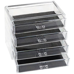 Acrylic Jewelry Organizer—4 Drawers, Clear Accessory Organizer with Dustproof Drawers, Durable and Lightweight