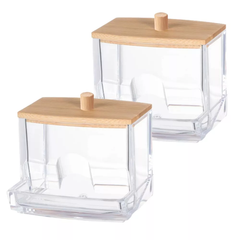 Clear Cotton Swab Dispenser with Bamboo Lid—Acrylic Qtips Dispenser, Easy-Access, Cotton Swab and Cotton Ball Holder