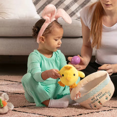 Easter Baby Plush Playset with Easter Basket, Bunny Holding Carrot, Easter Egg, and Squeaky Chicken, Sensory and Decorative Toys for Babies & Newborns