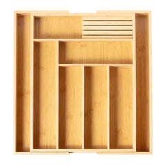 Expandable Bamboo Utensil Drawer Organizer, Wooden Utensil Tray, Non-Slip, Durable Cutlery Divider for Kitchen Flatware & Utensils