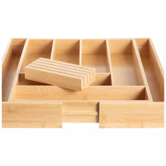 Expandable Bamboo Utensil Drawer Organizer, Wooden Utensil Tray, Non-Slip, Durable Cutlery Divider for Kitchen Flatware & Utensils