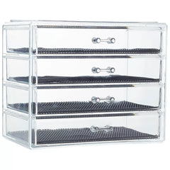 Acrylic Jewelry Organizer—4 Drawers, Clear Accessory Organizer with Dustproof Drawers, Durable and Lightweight