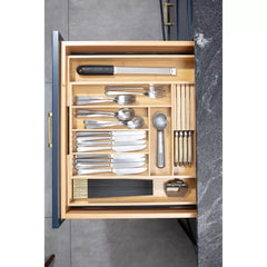 Expandable Bamboo Utensil Drawer Organizer, Wooden Utensil Tray, Non-Slip, Durable Cutlery Divider for Kitchen Flatware & Utensils