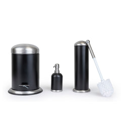 3 Pc Stainless Steel Bathroom Set with 3L Step Can, Toilet Brush Holder, and Soap Dispenser - Black