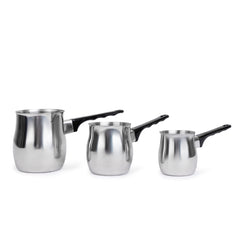 3 Piece Stainless Steel Turkish Coffee Set with Heat Resistant Handles - Silver