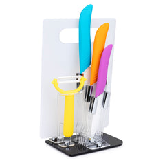 6-Piece Colorful Knife Set with Cutting Board and Stand – Includes Paring, Utility, Chef Knives & Peeler for Everyday Use