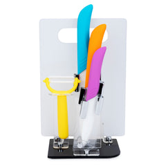 6-Piece Colorful Knife Set with Cutting Board and Stand – Includes Paring, Utility, Chef Knives & Peeler for Everyday Use