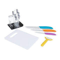 6-Piece Colorful Knife Set with Cutting Board and Stand – Includes Paring, Utility, Chef Knives & Peeler for Everyday Use