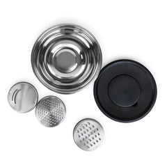 6-Piece Stainless Steel Bowl & Grater Set - 4.5 Qt Mixing Bowl with Lids and 3-Piece Grater