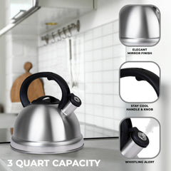 3 QT Stainless Steel Whistling Tea Kettle - Mirror