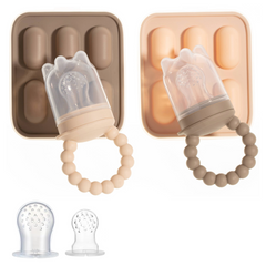 Silicone Baby Fruit Feeders with Freezer Tray for Batch Prep, Set of 2 – Safe & Convenient, Includes Extra Pouches & Travel Lids, Dishwasher Safe