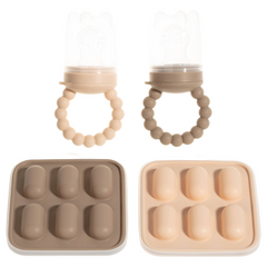 Silicone Baby Fruit Feeders with Freezer Tray for Batch Prep, Set of 2 – Safe & Convenient, Includes Extra Pouches & Travel Lids, Dishwasher Safe