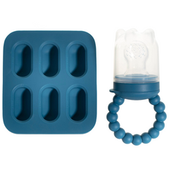 Silicone Baby Fruit Feeders with Freezer Tray for Batch Prep, Set of 2 – Safe & Convenient, Includes Extra Pouches & Travel Lids, Dishwasher Safe