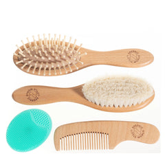 Baby Hair Brush and Comb Set for Newborn – Wooden Baby Brush with Soft Goat Bristle, Cradle Cap Brush for Newborns, Boys and Girls, Eco-Friendly