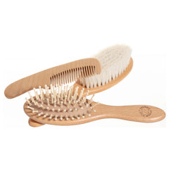 Baby Hair Brush and Comb Set for Newborn – Wooden Baby Brush with Soft Goat Bristle, Cradle Cap Brush for Newborns Infant, Toddlers, Eco-Friendly