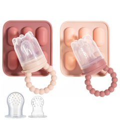 Silicone Baby Fruit Feeders with Freezer Tray for Batch Prep, Set of 2 – Safe & Convenient, Includes Extra Pouches & Travel Lids, Dishwasher Safe