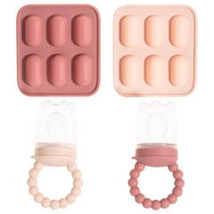 Silicone Baby Fruit Feeders with Freezer Tray for Batch Prep, Set of 2 – Safe & Convenient, Includes Extra Pouches & Travel Lids, Dishwasher Safe