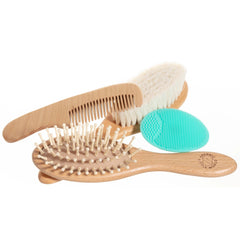 Baby Hair Brush and Comb Set for Newborn – Wooden Baby Brush with Soft Goat Bristle, Cradle Cap Brush for Newborns, Boys and Girls, Eco-Friendly