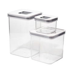 Airtight Food Storage Container Set (3-Pack) – Includes 4.1 Qt, 2.6 Qt, and 0.4 Qt Stackable Clear Pantry Organizers with Patented Locking Mechanisms