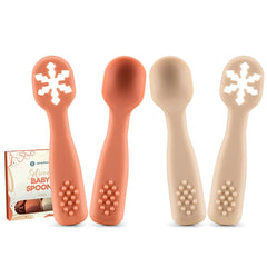 Silicone Baby Spoons First Stage Baby Feeding Spoons Stage 1 and Stage 2-4pcs (Sunrise & French Beige)