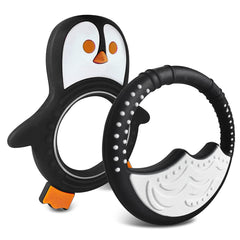 Penguin Teether – Fun and Cute Penguin Soothing Teether – Soft Silicone Teethers for Babies with Textured Design for Soothing and Gum Massage – Waterproof Teething Toys for Babies 0-6 Months Black & White