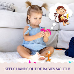 Baby Teething Toys Set - Baby Monkey Banana Teether and Toothbrush - Safe and Durable Teething Set - Teething Banana Toy for Babies - Teething Toys with Various Textures and Educational Design Pink & Orange