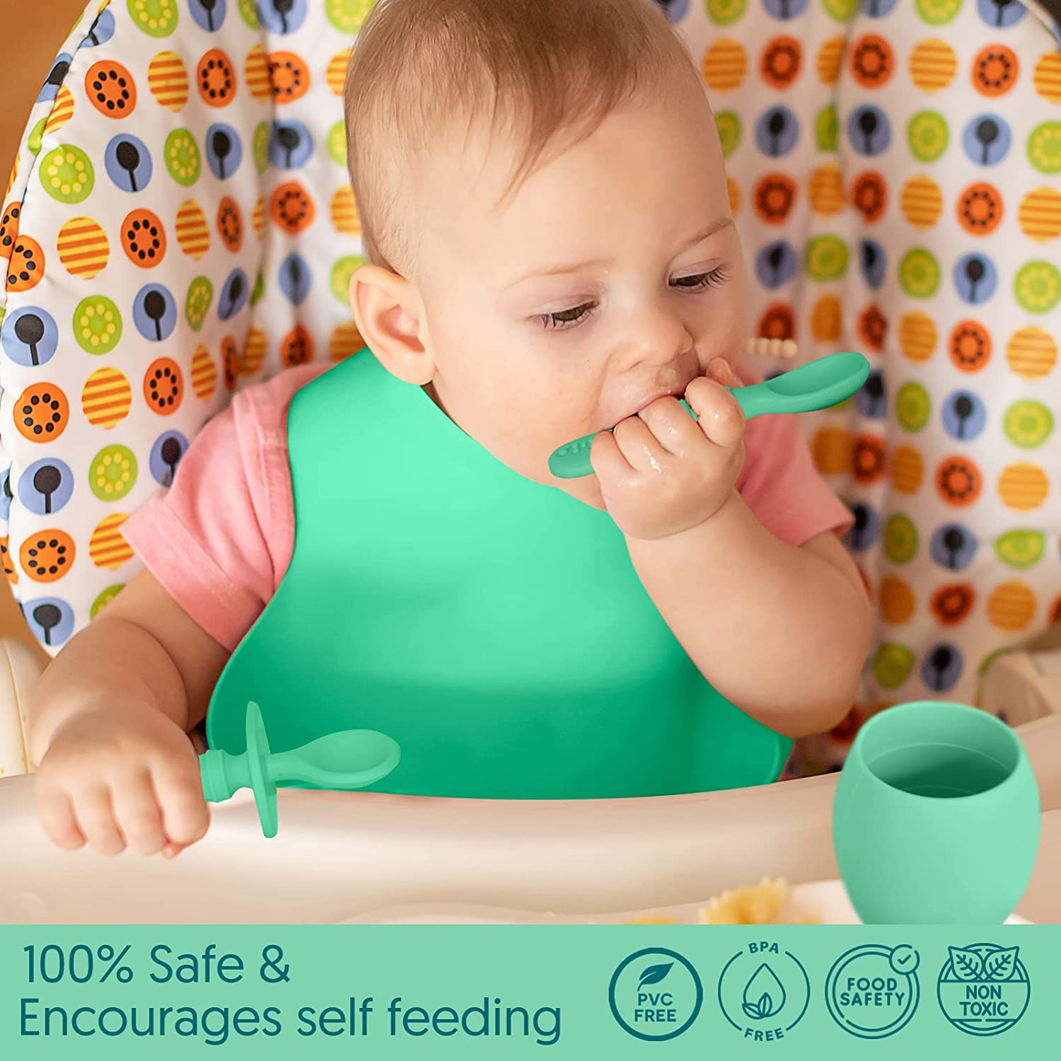 Sperric Silicone Suction Baby Bowl with Lid - BPA Free - 100% Food Grade  Silicone - Infant Babies and Toddler Self Feeding (Blue/Green)